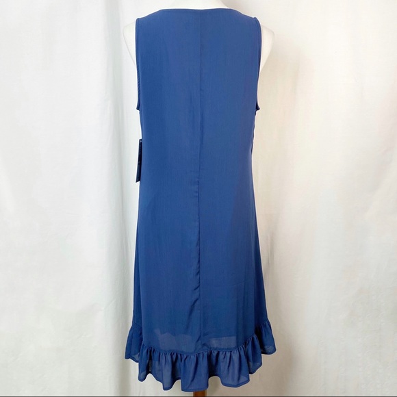 Sharagano Teal Blue Embroidered Sleeveless Ruffle Hem Dress 10 NEW NWT - Picture 5 of 9